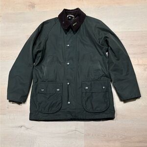 Barbour Dark Green Raincoat with Brown Collar
